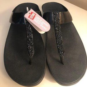 FitFlop Black Toe Post Glitter Size 10 Sandal NWT